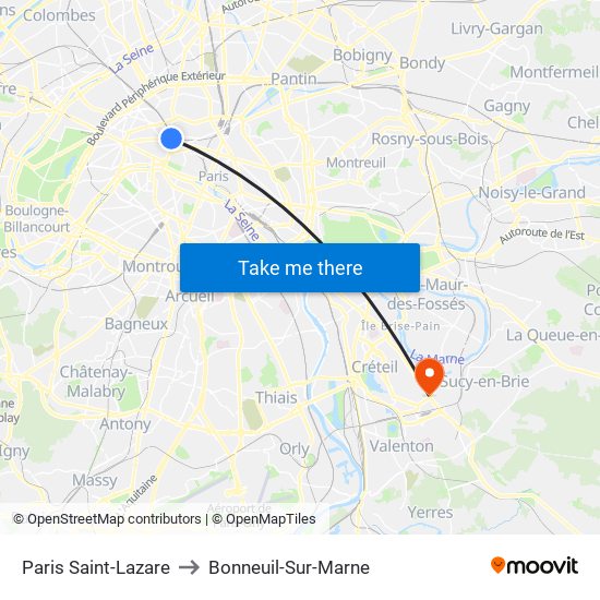 Paris Saint-Lazare to Bonneuil-Sur-Marne map