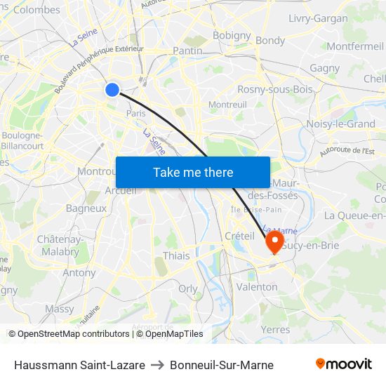 Haussmann Saint-Lazare to Bonneuil-Sur-Marne map