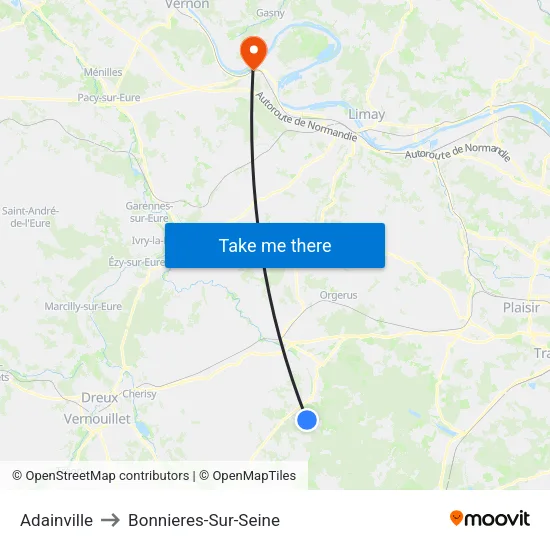 Adainville to Bonnieres-Sur-Seine map