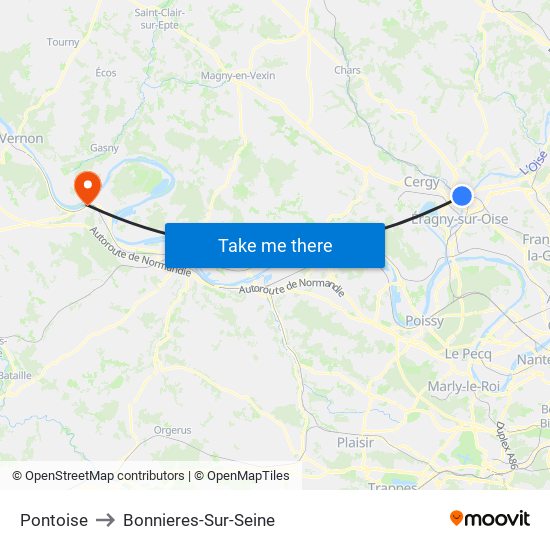 Pontoise to Bonnieres-Sur-Seine map