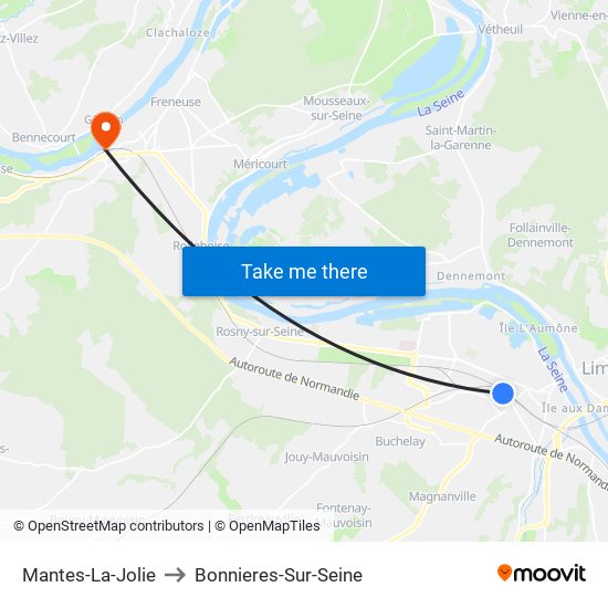 Mantes-La-Jolie to Bonnieres-Sur-Seine map