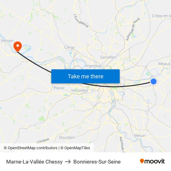 Marne-La-Vallée Chessy to Bonnieres-Sur-Seine map