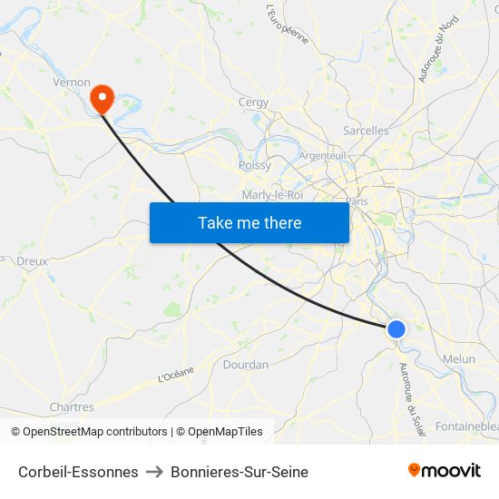 Corbeil-Essonnes to Bonnieres-Sur-Seine map