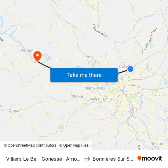 Villiers-Le-Bel - Gonesse - Arnouville to Bonnieres-Sur-Seine map