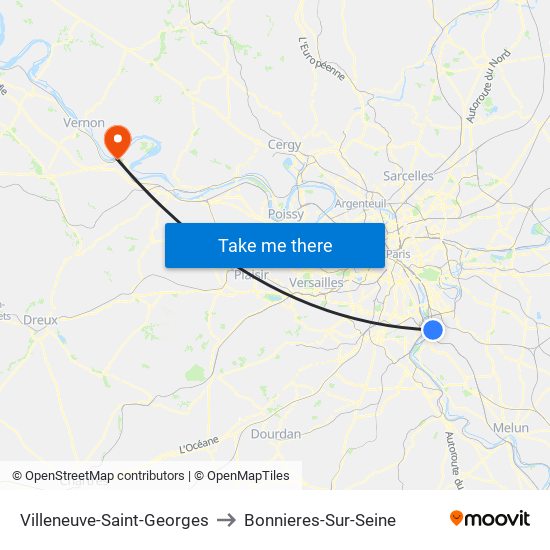 Villeneuve-Saint-Georges to Bonnieres-Sur-Seine map