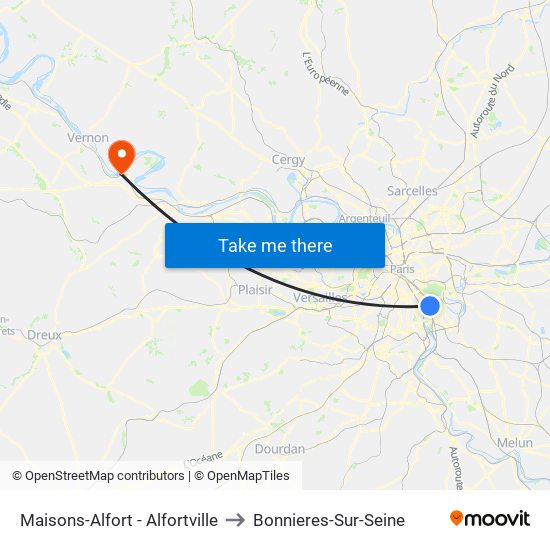 Maisons-Alfort - Alfortville to Bonnieres-Sur-Seine map