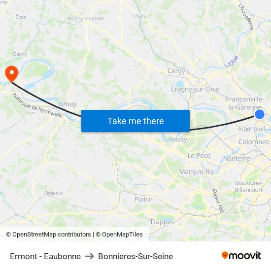 Ermont - Eaubonne to Bonnieres-Sur-Seine map