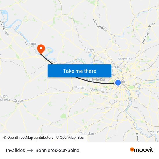 Invalides to Bonnieres-Sur-Seine map