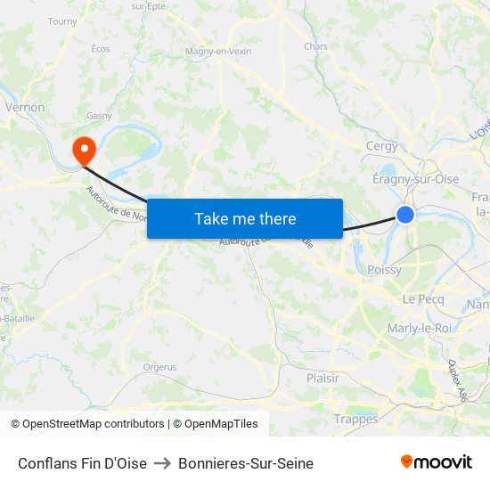 Conflans Fin D'Oise to Bonnieres-Sur-Seine map