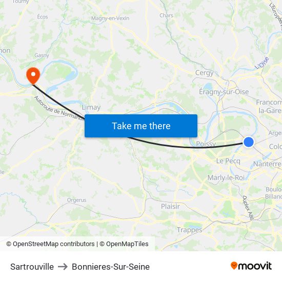 Sartrouville to Bonnieres-Sur-Seine map