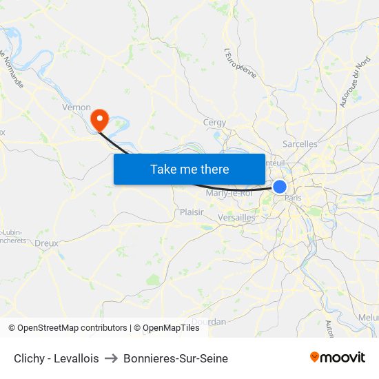 Clichy - Levallois to Bonnieres-Sur-Seine map