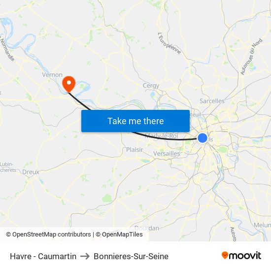 Havre - Caumartin to Bonnieres-Sur-Seine map