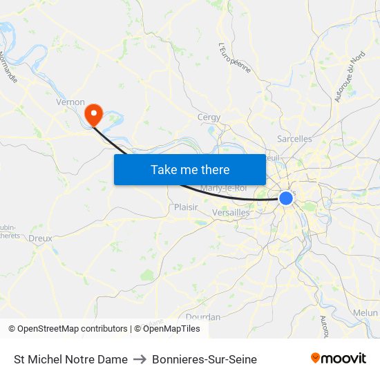 St Michel Notre Dame to Bonnieres-Sur-Seine map