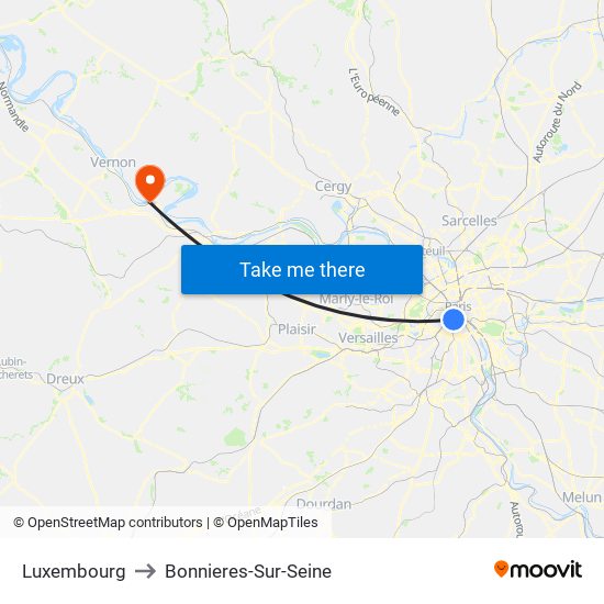 Luxembourg to Bonnieres-Sur-Seine map