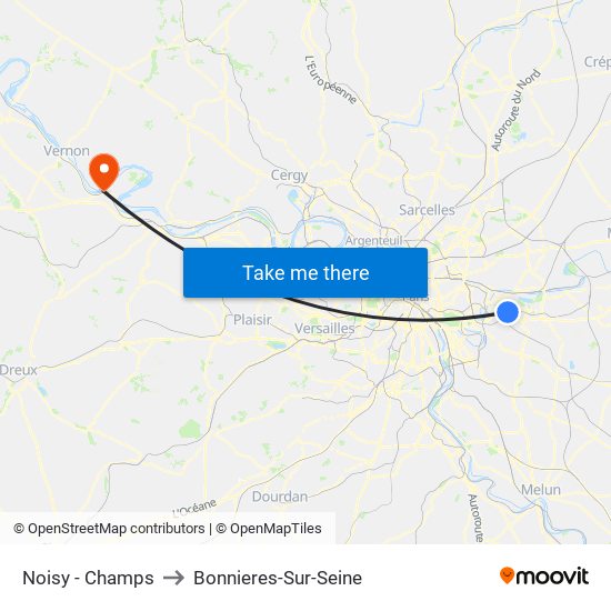 Noisy - Champs to Bonnieres-Sur-Seine map