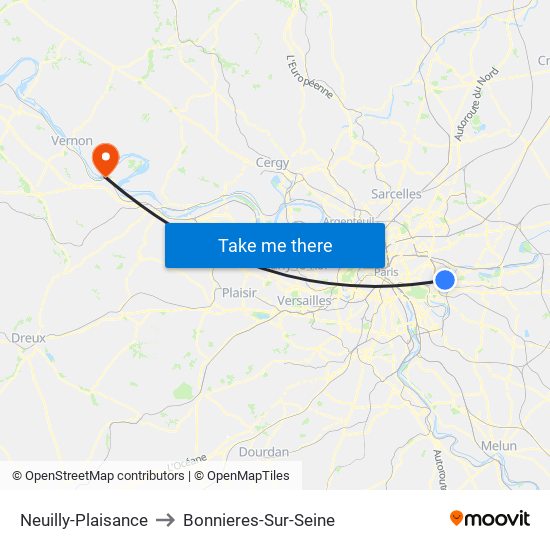 Neuilly-Plaisance to Bonnieres-Sur-Seine map