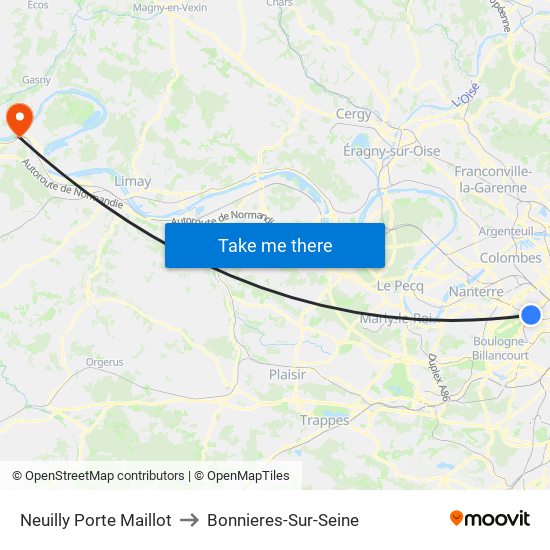 Neuilly Porte Maillot to Bonnieres-Sur-Seine map