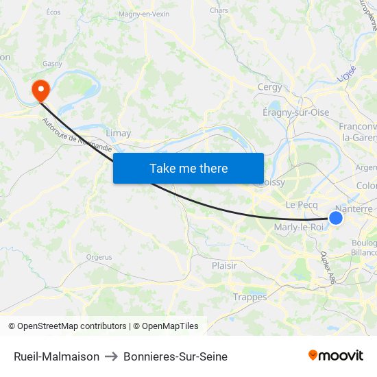 Rueil-Malmaison to Bonnieres-Sur-Seine map