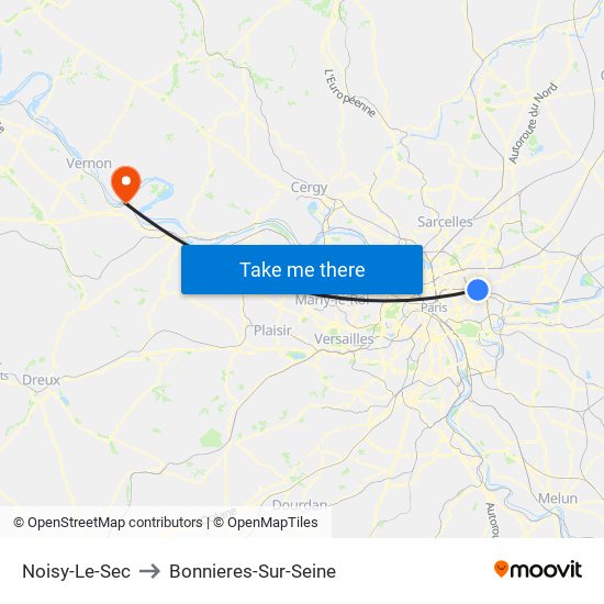 Noisy-Le-Sec to Bonnieres-Sur-Seine map
