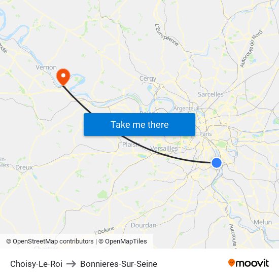 Choisy-Le-Roi to Bonnieres-Sur-Seine map