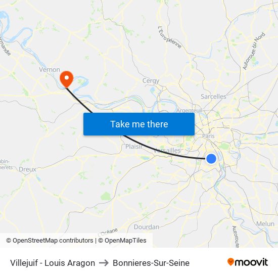 Villejuif - Louis Aragon to Bonnieres-Sur-Seine map