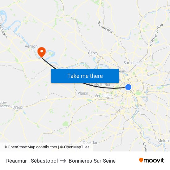 Réaumur - Sébastopol to Bonnieres-Sur-Seine map