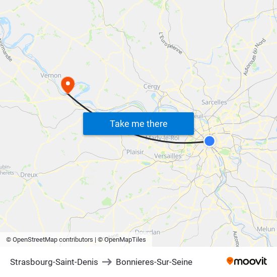 Strasbourg-Saint-Denis to Bonnieres-Sur-Seine map