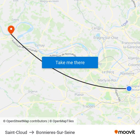 Saint-Cloud to Bonnieres-Sur-Seine map