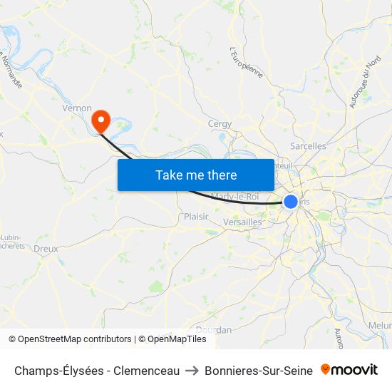 Champs-Élysées - Clemenceau to Bonnieres-Sur-Seine map