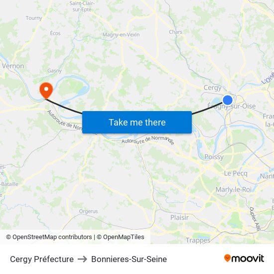 Cergy Préfecture to Bonnieres-Sur-Seine map