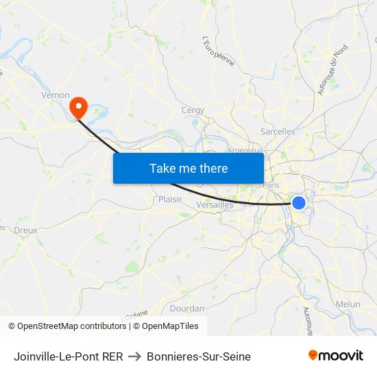 Joinville-Le-Pont RER to Bonnieres-Sur-Seine map