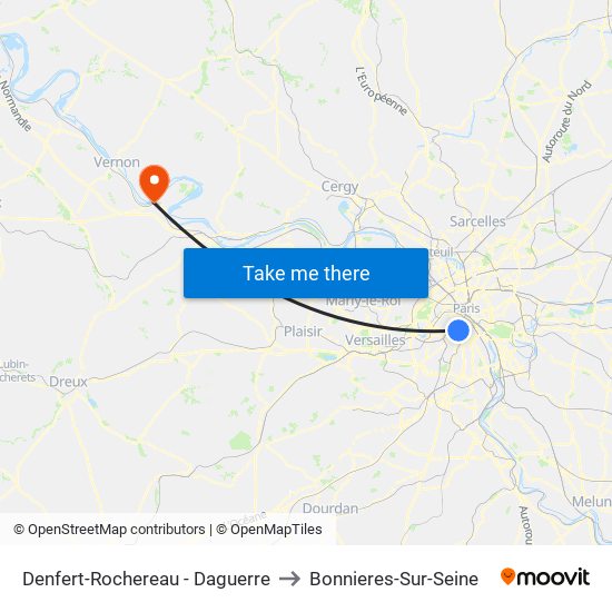 Denfert-Rochereau - Daguerre to Bonnieres-Sur-Seine map