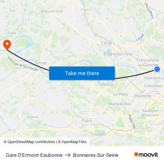 Gare D'Ermont-Eaubonne to Bonnieres-Sur-Seine map