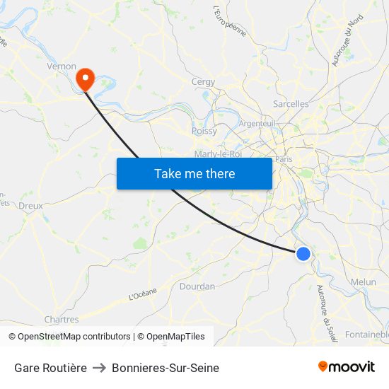 Gare Routière to Bonnieres-Sur-Seine map