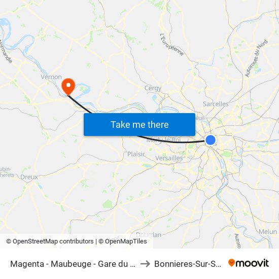 Magenta - Maubeuge - Gare du Nord to Bonnieres-Sur-Seine map