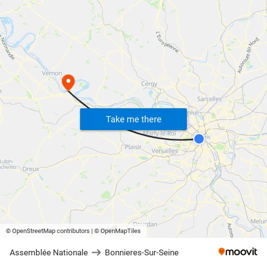 Assemblée Nationale to Bonnieres-Sur-Seine map