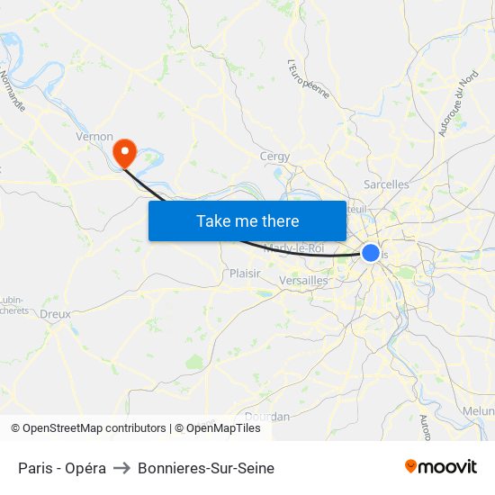 Paris - Opéra to Bonnieres-Sur-Seine map