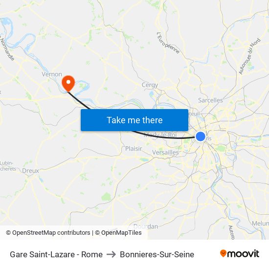 Gare Saint-Lazare - Rome to Bonnieres-Sur-Seine map