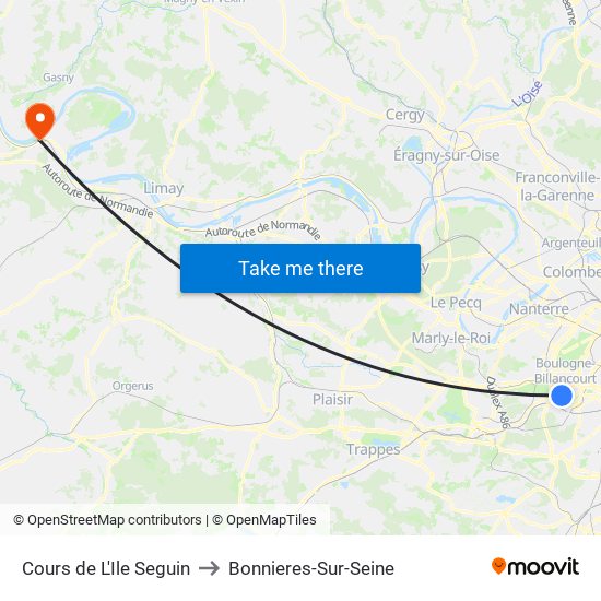 Cours de L'Ile Seguin to Bonnieres-Sur-Seine map