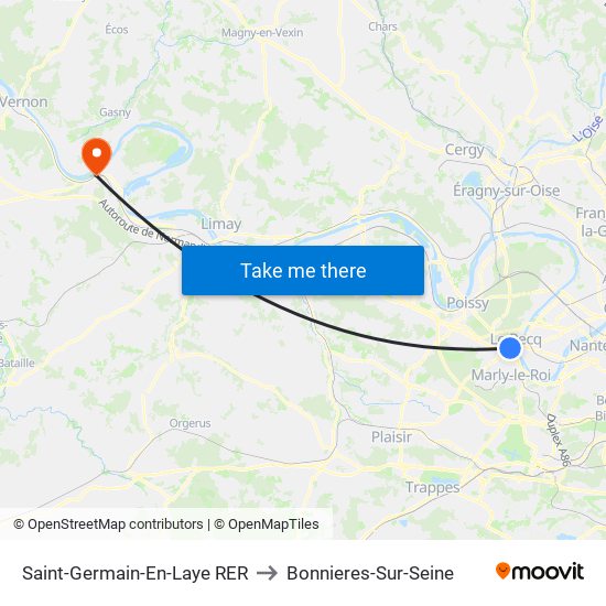 Saint-Germain-En-Laye RER to Bonnieres-Sur-Seine map
