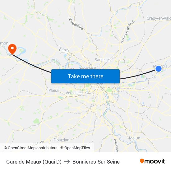 Gare de Meaux (Quai D) to Bonnieres-Sur-Seine map