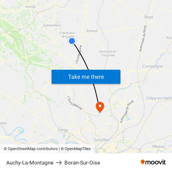 Auchy-La-Montagne to Boran-Sur-Oise map