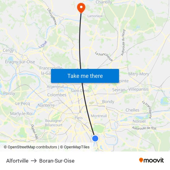 Alfortville to Boran-Sur-Oise map