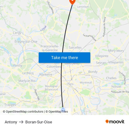 Antony to Boran-Sur-Oise map