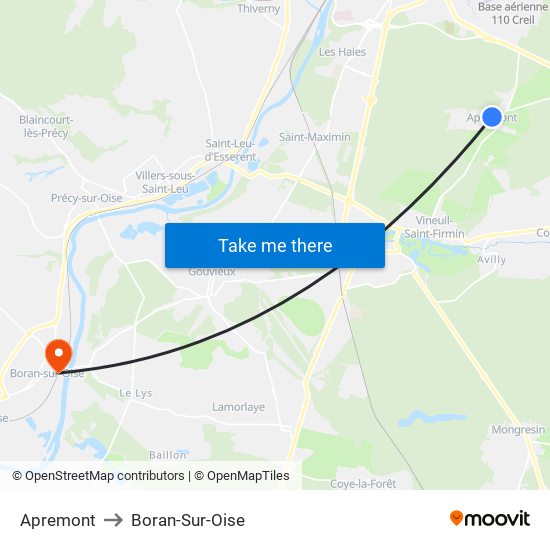 Apremont to Boran-Sur-Oise map