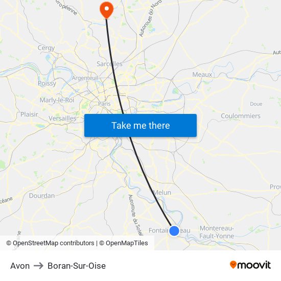 Avon to Boran-Sur-Oise map