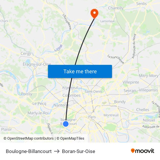Boulogne-Billancourt to Boran-Sur-Oise map