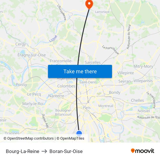 Bourg-La-Reine to Boran-Sur-Oise map