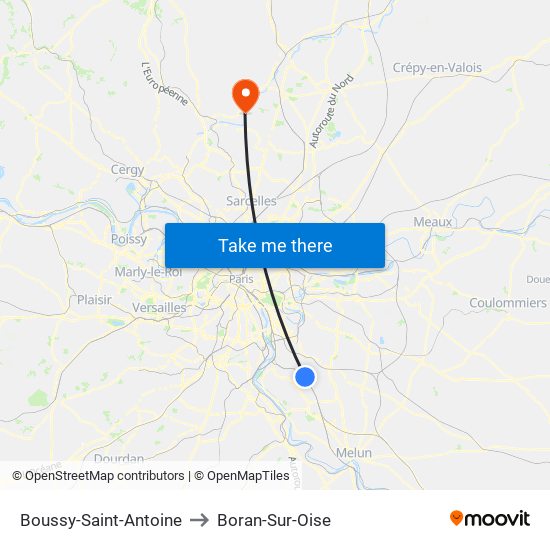 Boussy-Saint-Antoine to Boran-Sur-Oise map