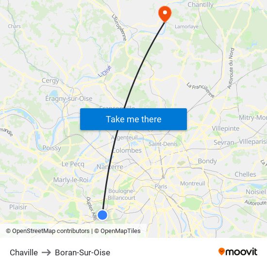 Chaville to Boran-Sur-Oise map